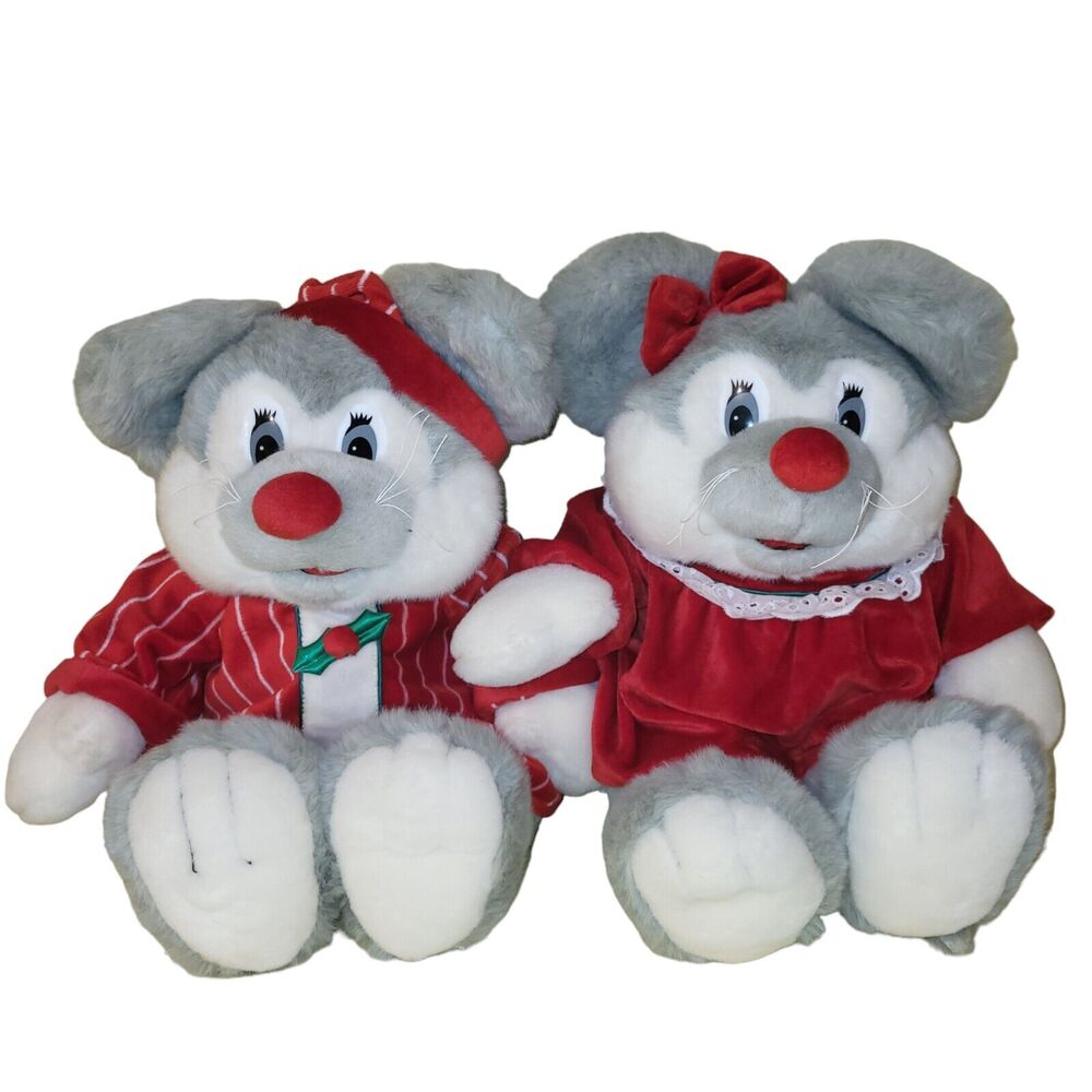 Commonwealth Plush Christmas Mice Lot Mouse Velvet Nightgown Stuffed Animal 18"‎